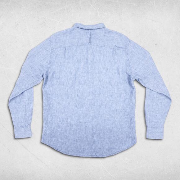 Quiksilver Waterman Button Up Shirt Mens L Blue Long Sleeve Linen Casual Preppy - Picture 2 of 12
